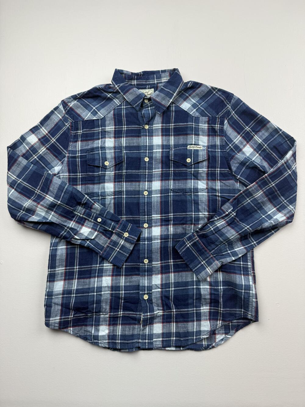 Lucky Brand Shirt Mens Large Blue Plaid Long Sleeve Flannel Button Up Western